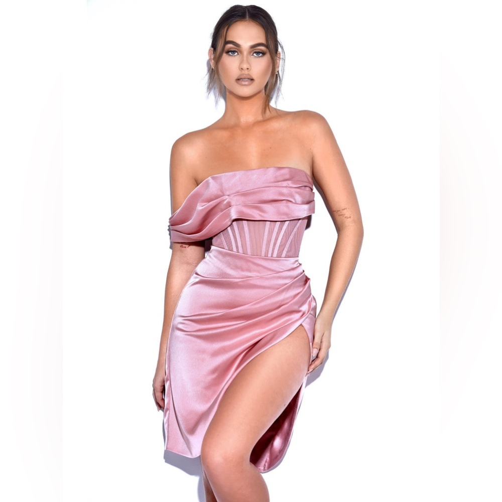 Miss Circle. Sabrina Blush Mesh Satin Corset Dress.